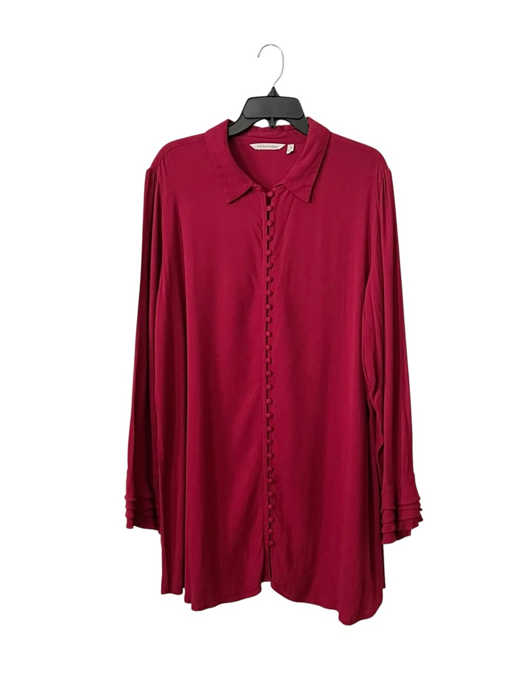 Soft Surroundings Top Women's 1X Red Poet Long Sleeve Tunic Blouse Button Front